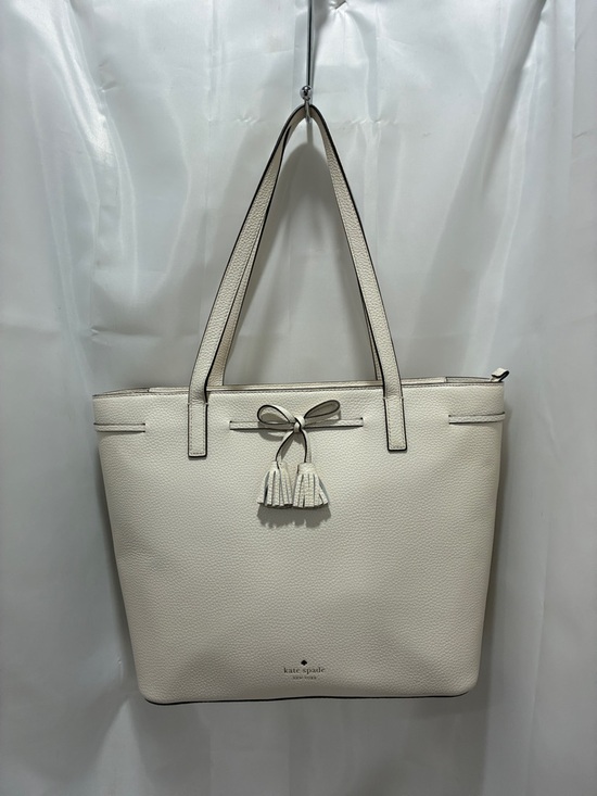 kate spade Handbags - Kate Spade Cream Pebbled Leather Tote with Tassel Bow NWOT 12x13 size